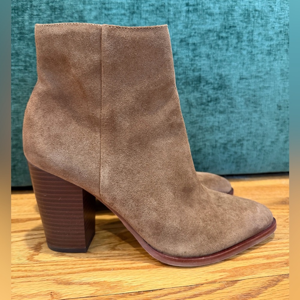 Sam Edelman Blake Brown Suede Ankle Boots Block Heel Western Chic Size 10